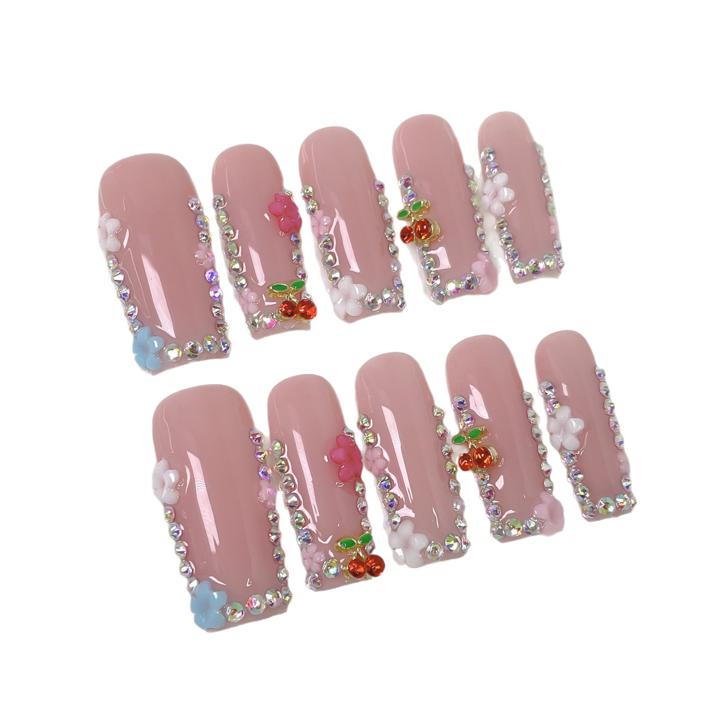 Manicure quadrada, doce e pura, gelada e longa, unhas postiças, unhas postiças com acabamento artesanal puro｜365nails