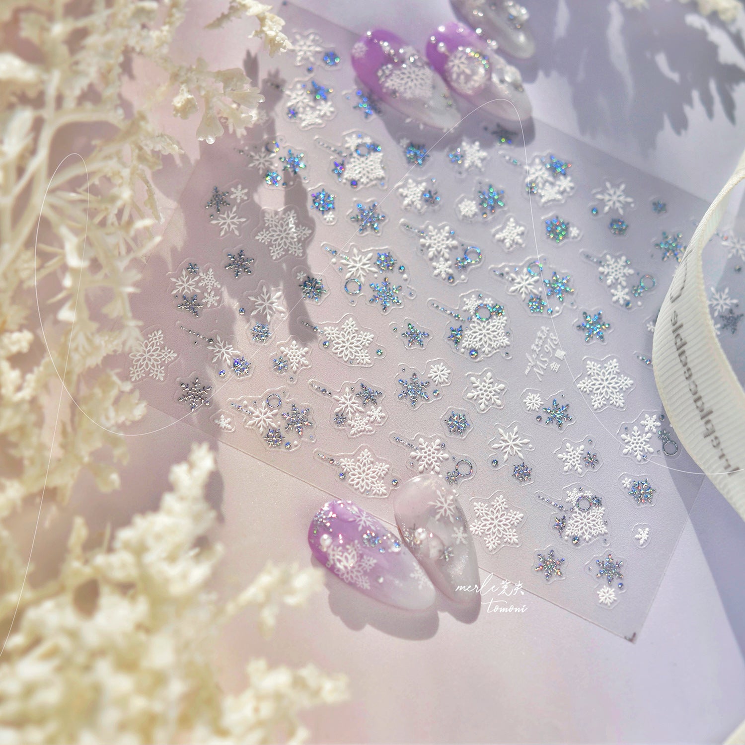 White Snowflake Winter Collection: "Frosty Elegance" – 3D Embossed Nail Sticker