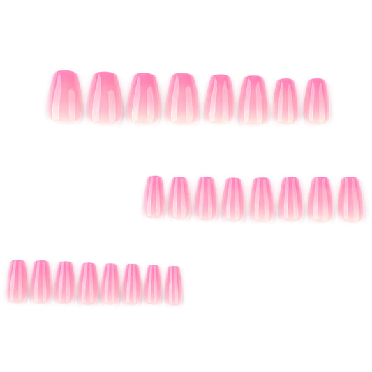 Rose red gradual change wearing nail short ballet nail piece simple  hot-selling wearing fake nail wholesale｜365nails