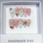 Beach Breeze: "Seashell & Floral" – Almond Press-On Nails