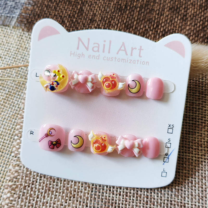 365Nails: "Moonlight Magical Girl" – Handmade Cute Short Oval Press On Nails With Sailor Moon Design