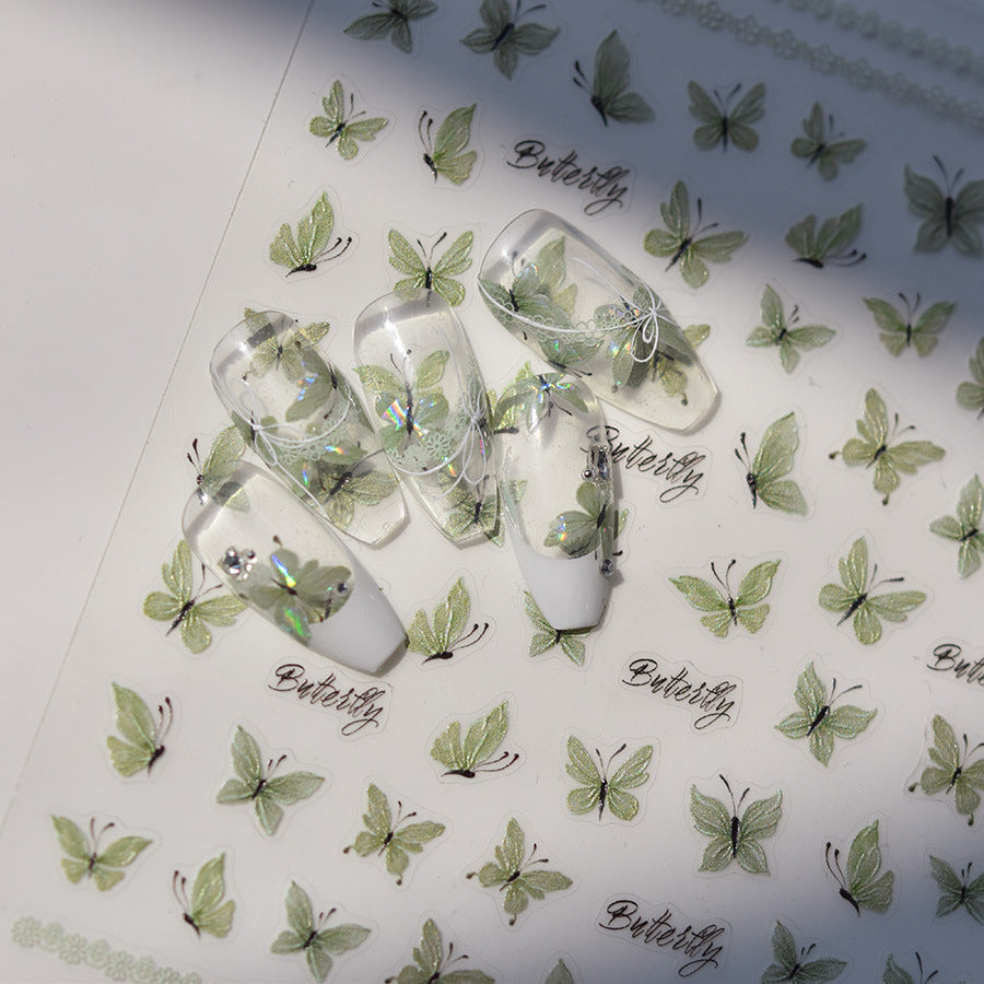Mint Green Butterfly Nail Stickers – 5D Embossed Fresh Spring Set