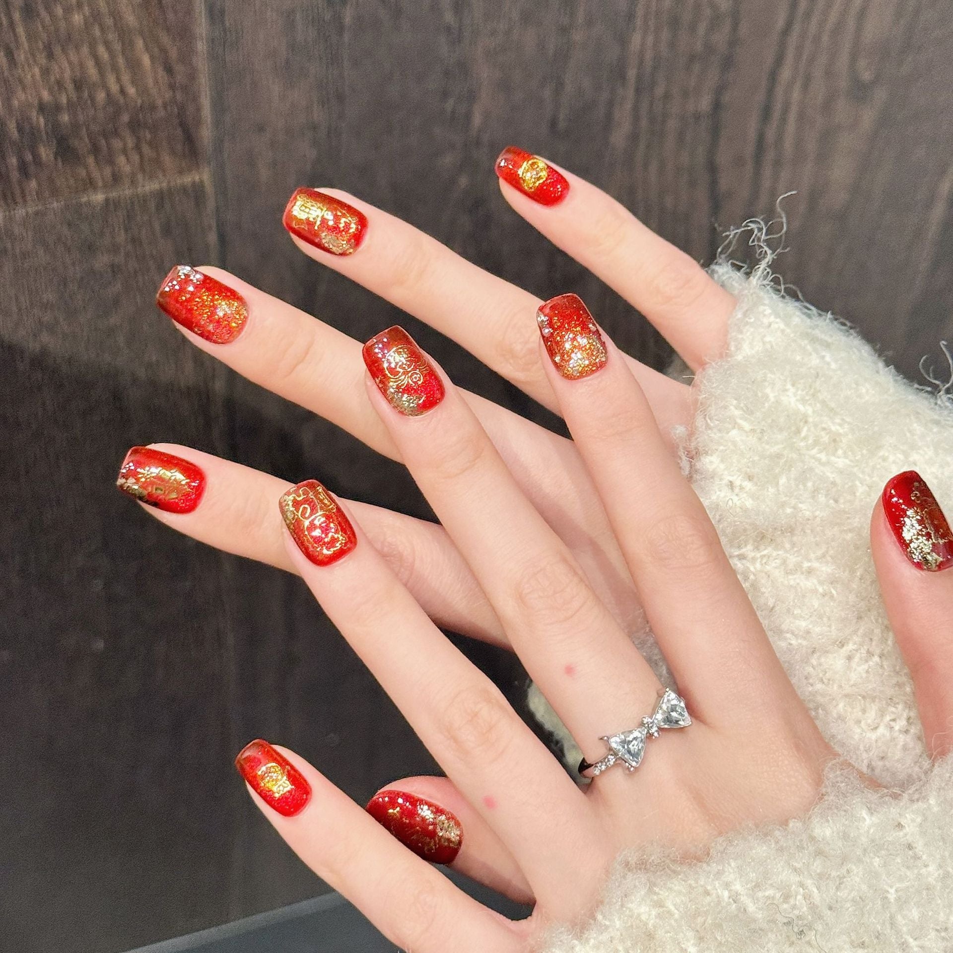 365nails: "Golden Fortune" – Chinese New Year Handmade Short Square Nails