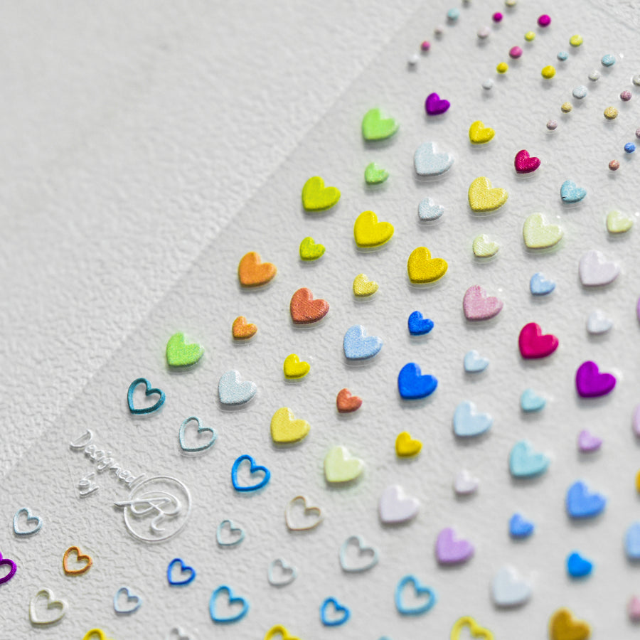 Rainbow Heart Dot Collection: "Sweet Love" – 3D Embossed Nail Sticker