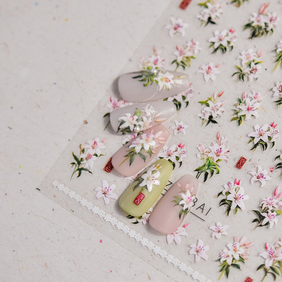 365nails: "Embossed White Lily" – Nail Art Stickers