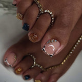 Luxury Nude & Gold Rhinestone Press On Toenails | Elegant Bling Pedicure