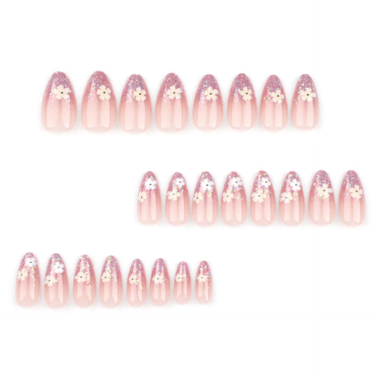 Parche de uñas para usar en uñas de verano, arte de uñas francés con flores y purpurina, uñas postizas, nuevo parche de uñas desmontable, venta al por mayor | 365nails