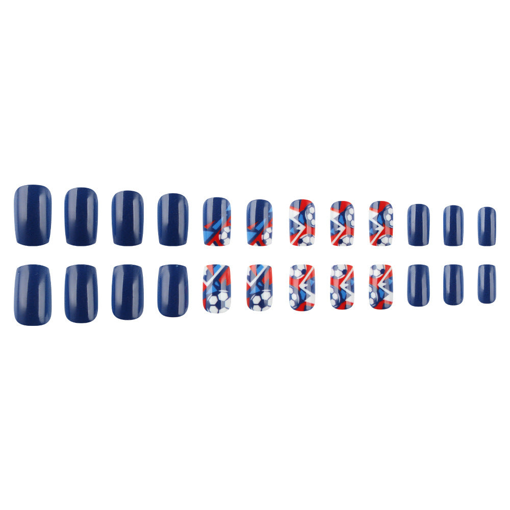 World Cup Dynamic Deep Blue Contrast Football Art Press-On Nails (Glossy/24pcs/Square Oval)