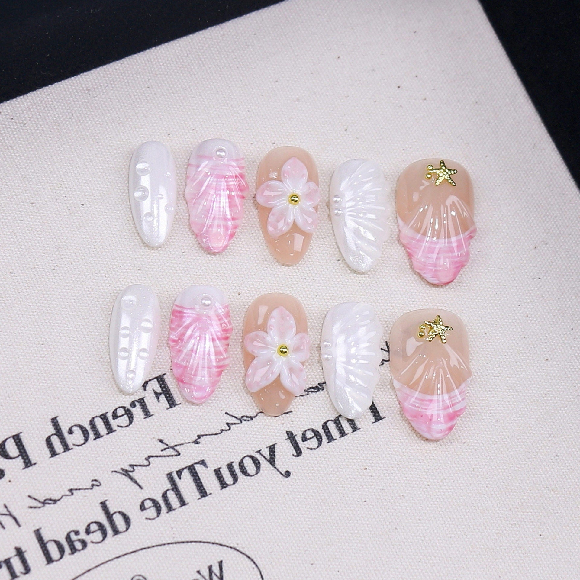 365nails-Sakura Seas： 「櫻花貝殼」—短款杏仁形手工製穿戴甲