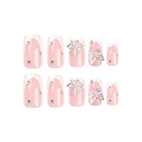 French white edge manicure piece Pure desire butterfly flash diamond  Rectangular nail ｜365nails