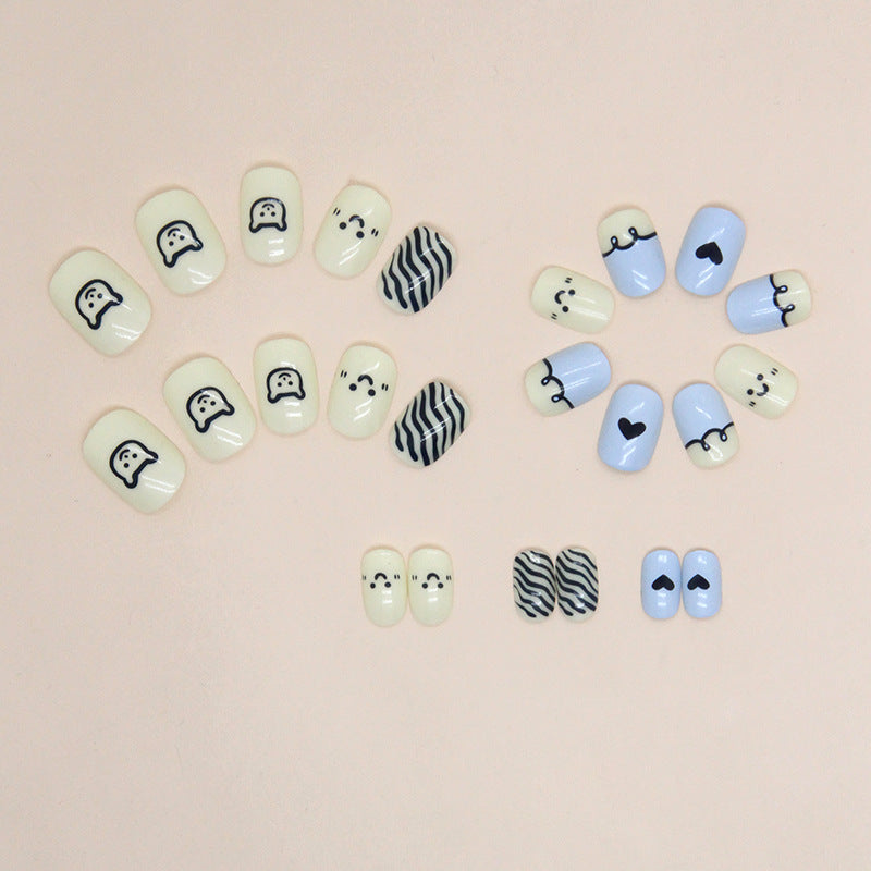 Simple cute lines bear smiley face color scheme cute manicure kids nails｜365nails