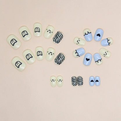 Simple cute lines bear smiley face color scheme cute manicure kids nails｜365nails
