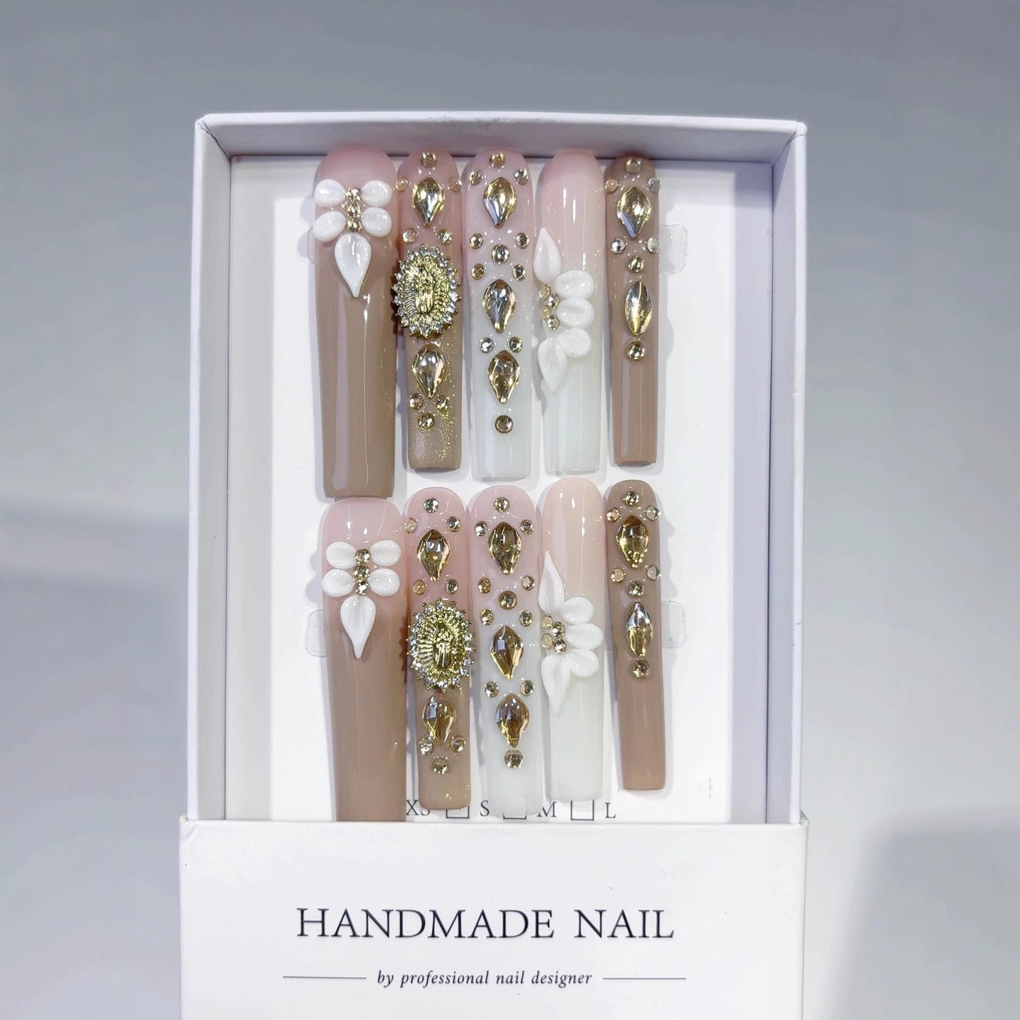 Parisian Nude Gold Relief Press On Nails