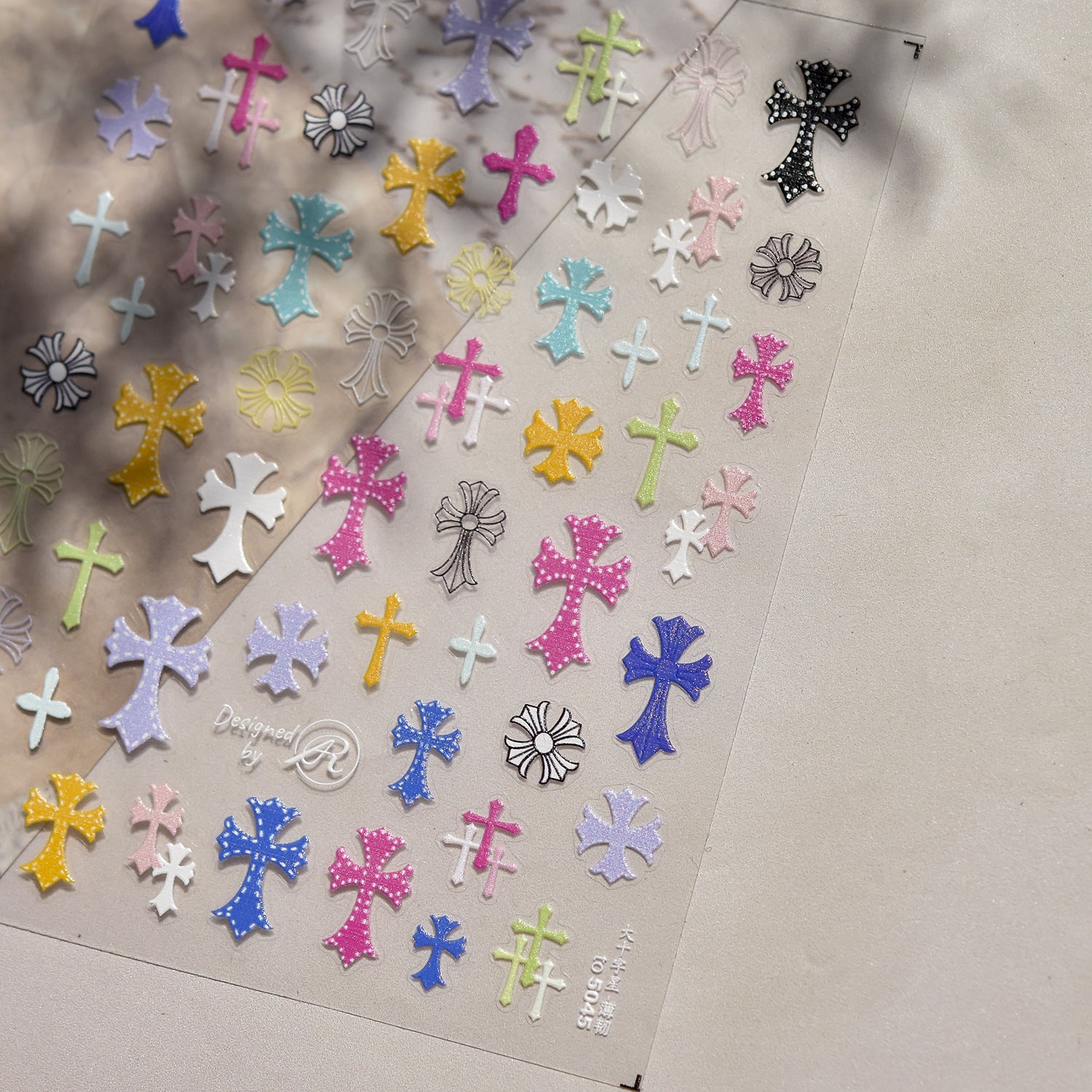 Gothic Cross: "Rainbow Faith" – 3D Embossed Nail Sticker