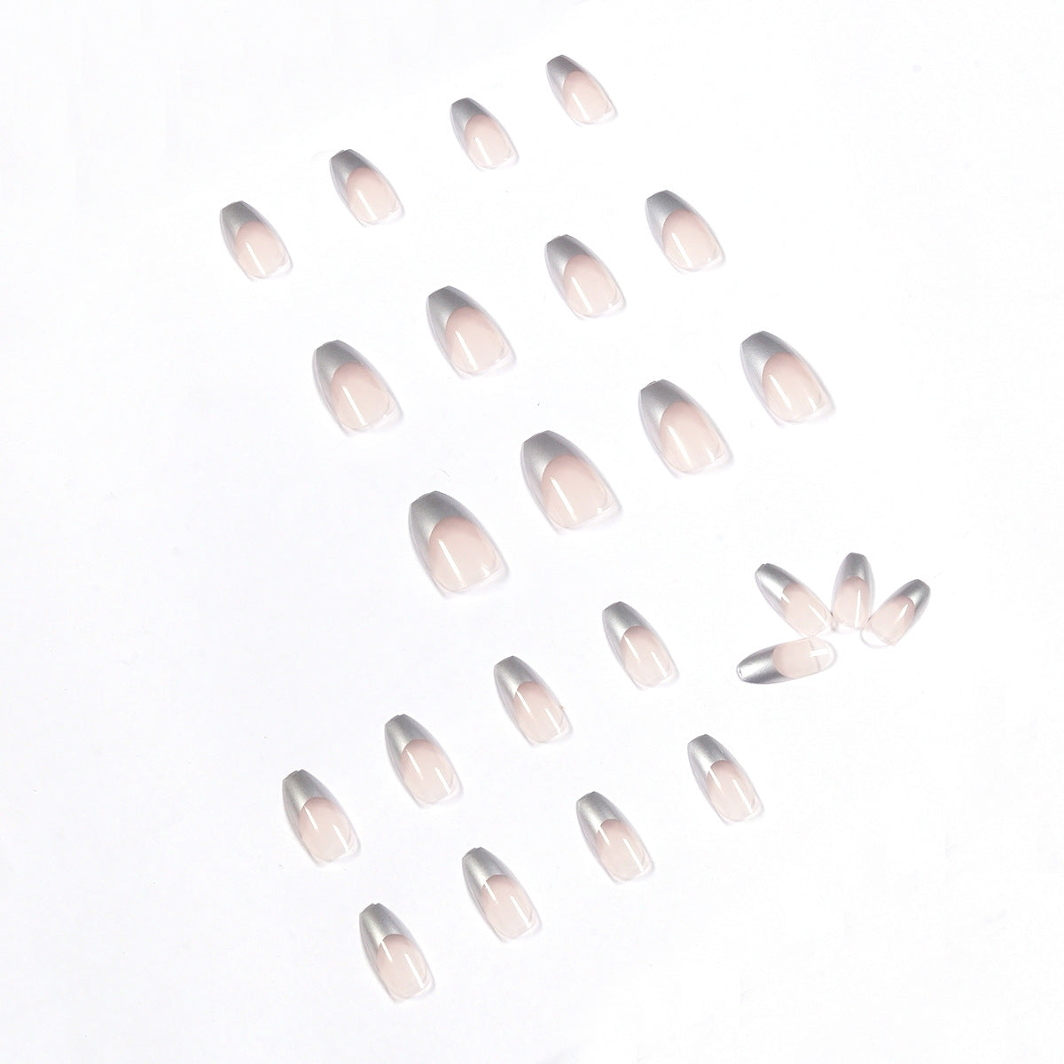 Simple mirror silver French short ballet wear nail art finished fake nail nail art patch nail patch removable｜365nails