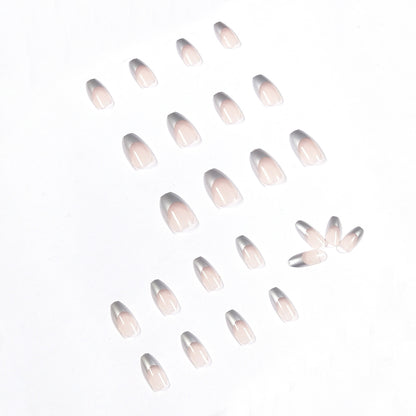Simple mirror silver French short ballet wear nail art finished fake nail nail art patch nail patch removable｜365nails