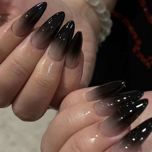 Halloween wear nail black French gradual change manicure short almond repeatable nail fake nails｜365nails