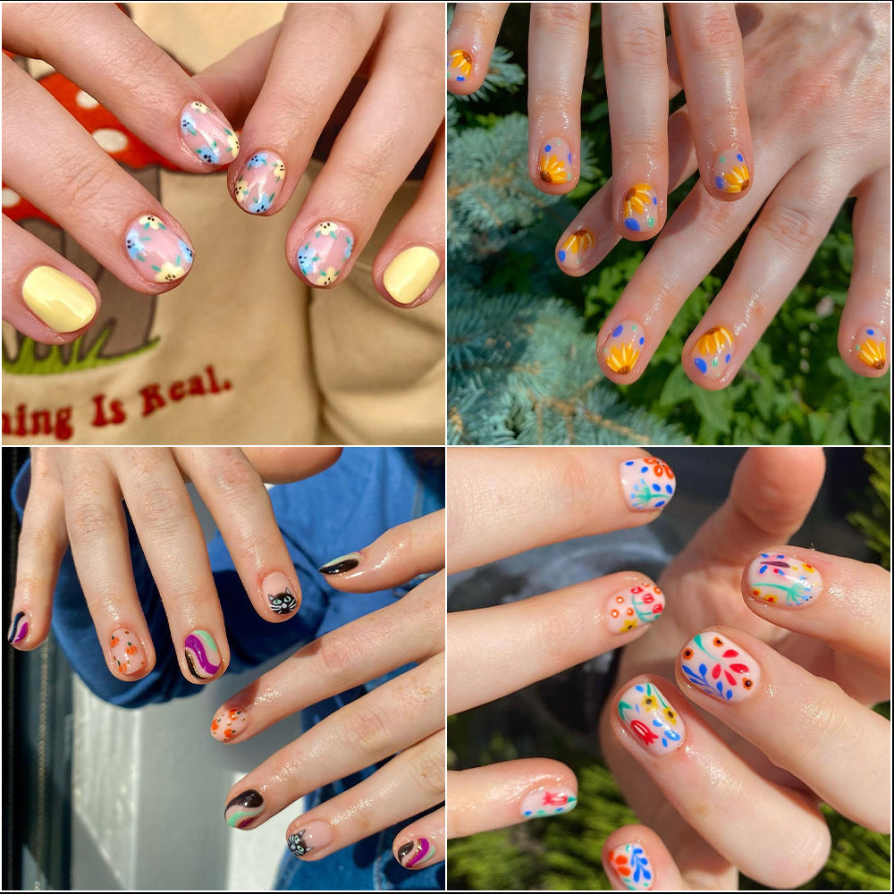 Nail Tips Children wear 120 nail pads, boxed transparent and seamless, fully pasted short nail pads to practice children's fake nails