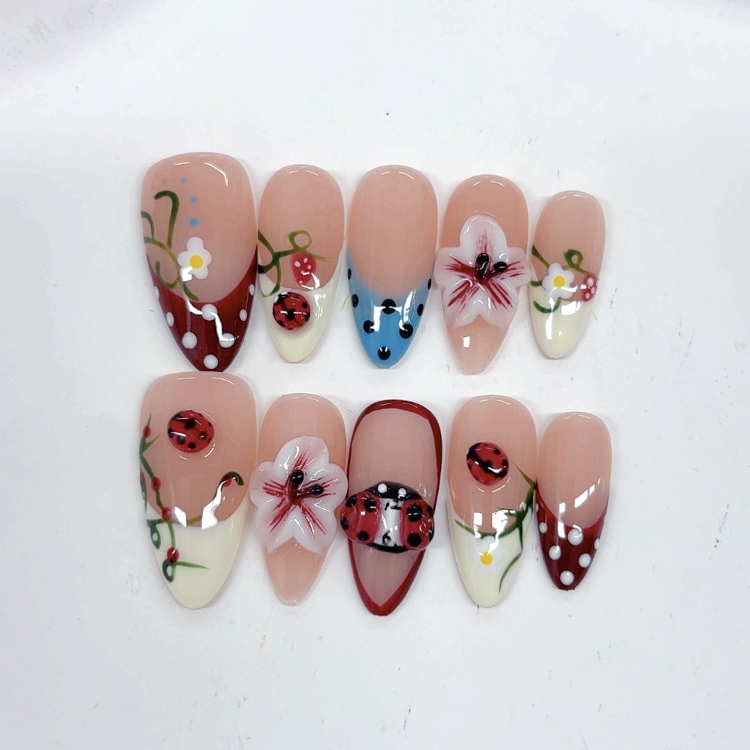 Meadow Whimsy: "Ladybug Garden" – Almond Press-On Nails