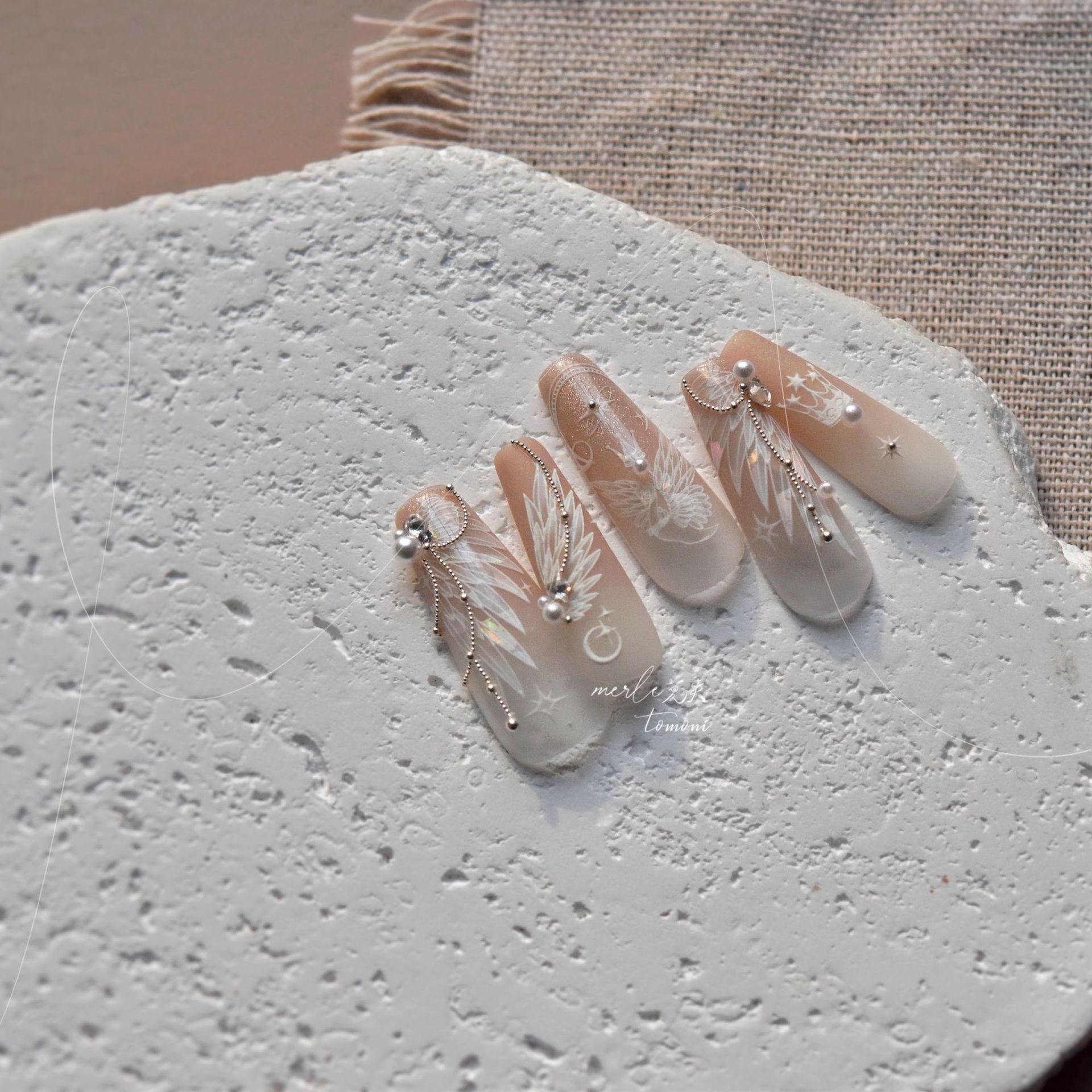 Angel Wings & Crown: "Iridescent Pearl" – 3D Nail Sticker
