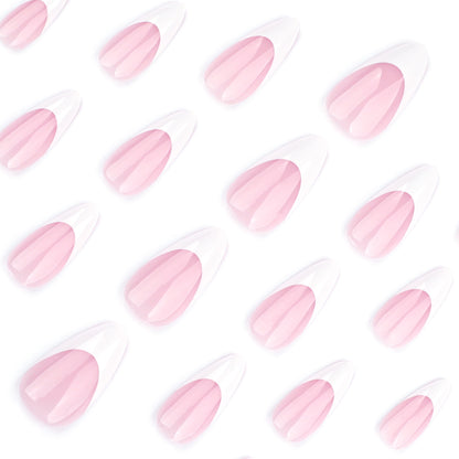 Short almond classic French white wearing nail  hot-selling nail art fake nail wearable removable nail piece｜365nails