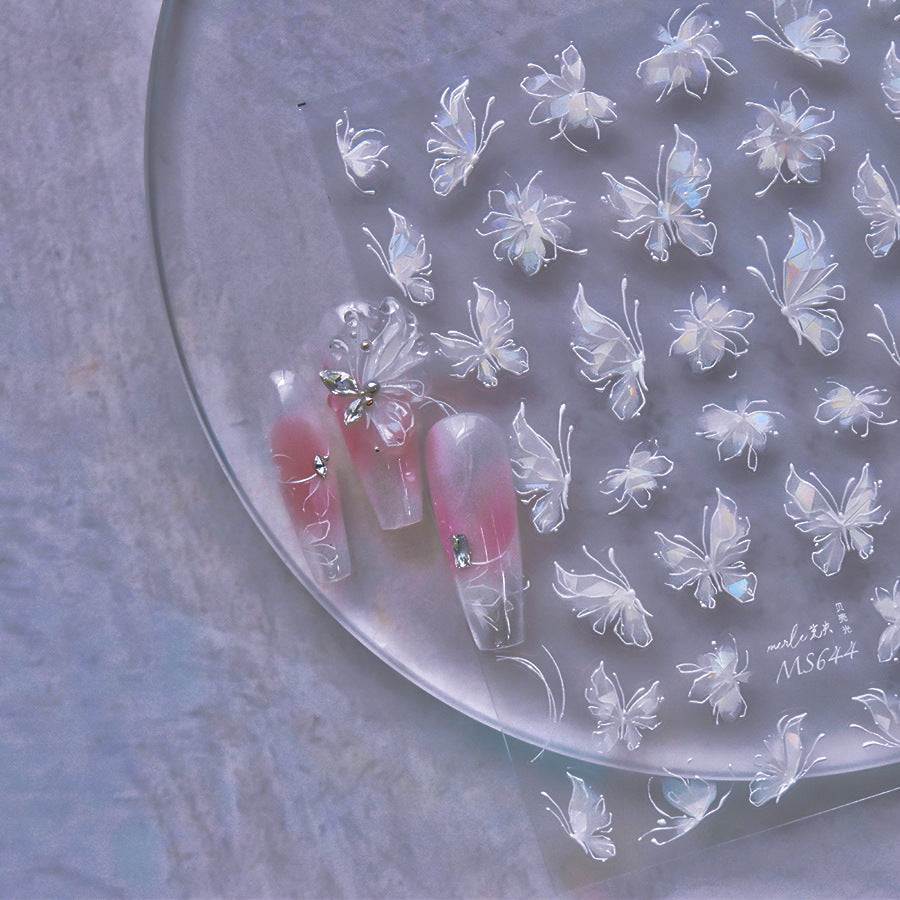 Iridescent Butterfly Collection: "Aurora Flutter" – 3D Holographic Nail Sticker