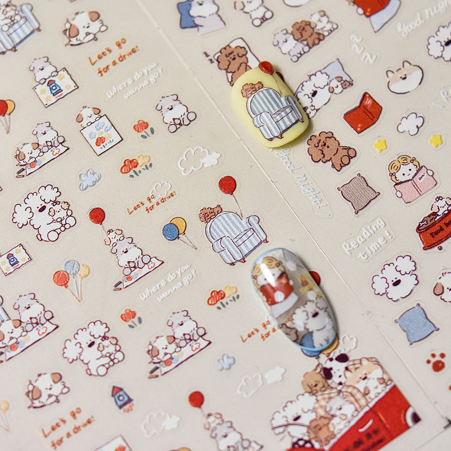 365nails: "Cute Girl & Puppy Reading Time" – Nail Art Stickers