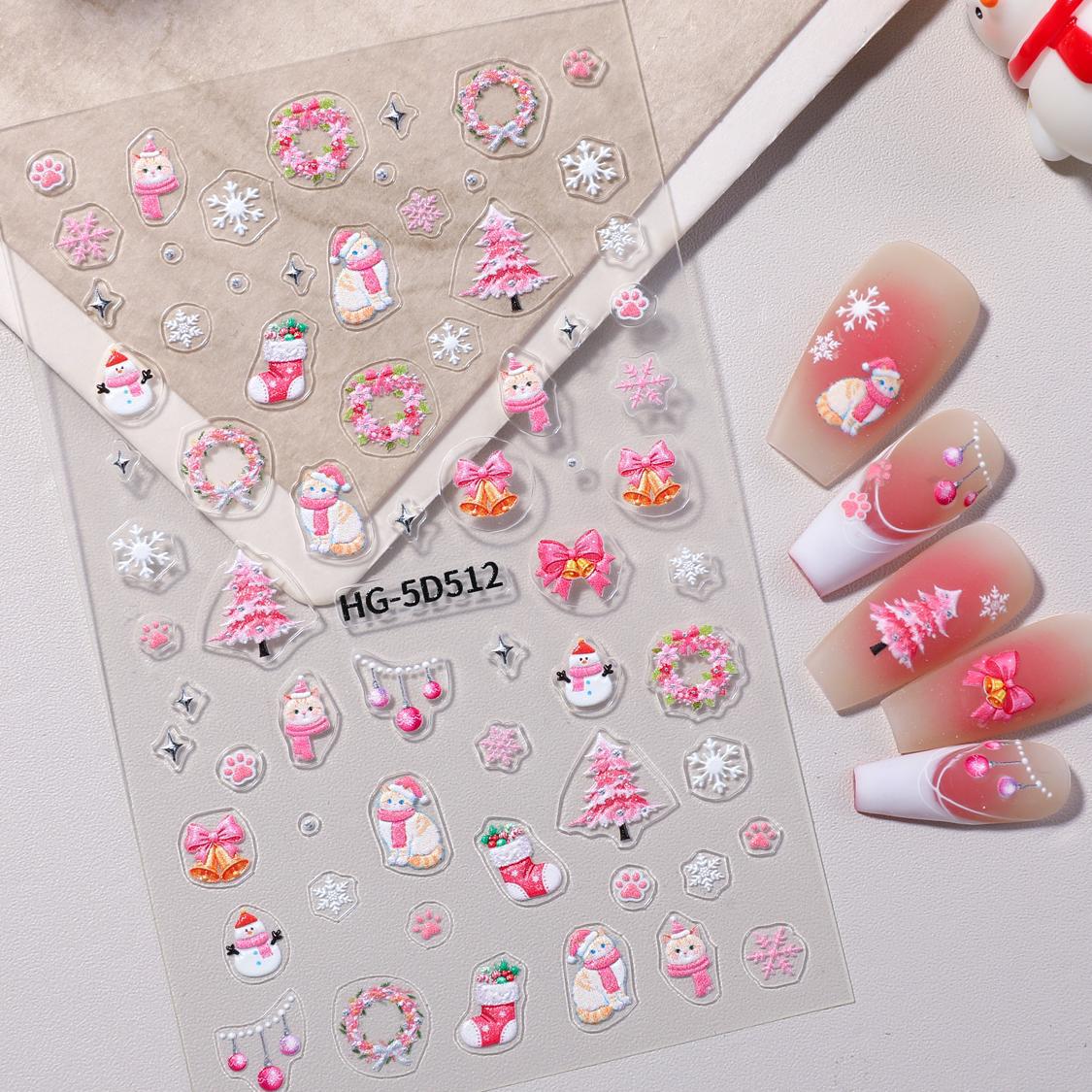 Original Christmas element nail art sticker 5D relief three-dimensional happy Christmas DIY nail sticker jewelry HG model