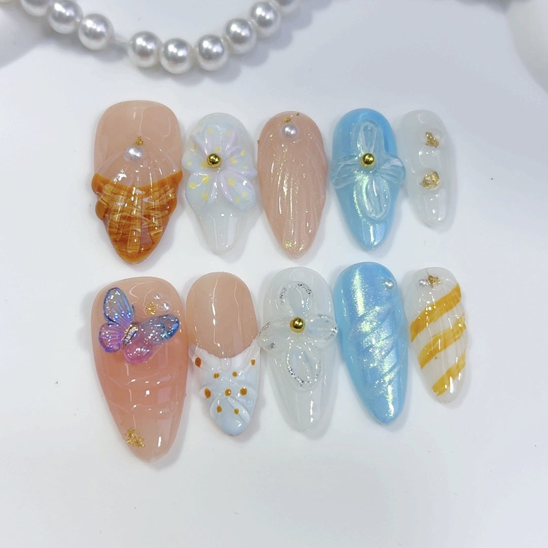 Summer Breeze: "Seashell Whisper" – Almond Shape Handmade Press On Nails