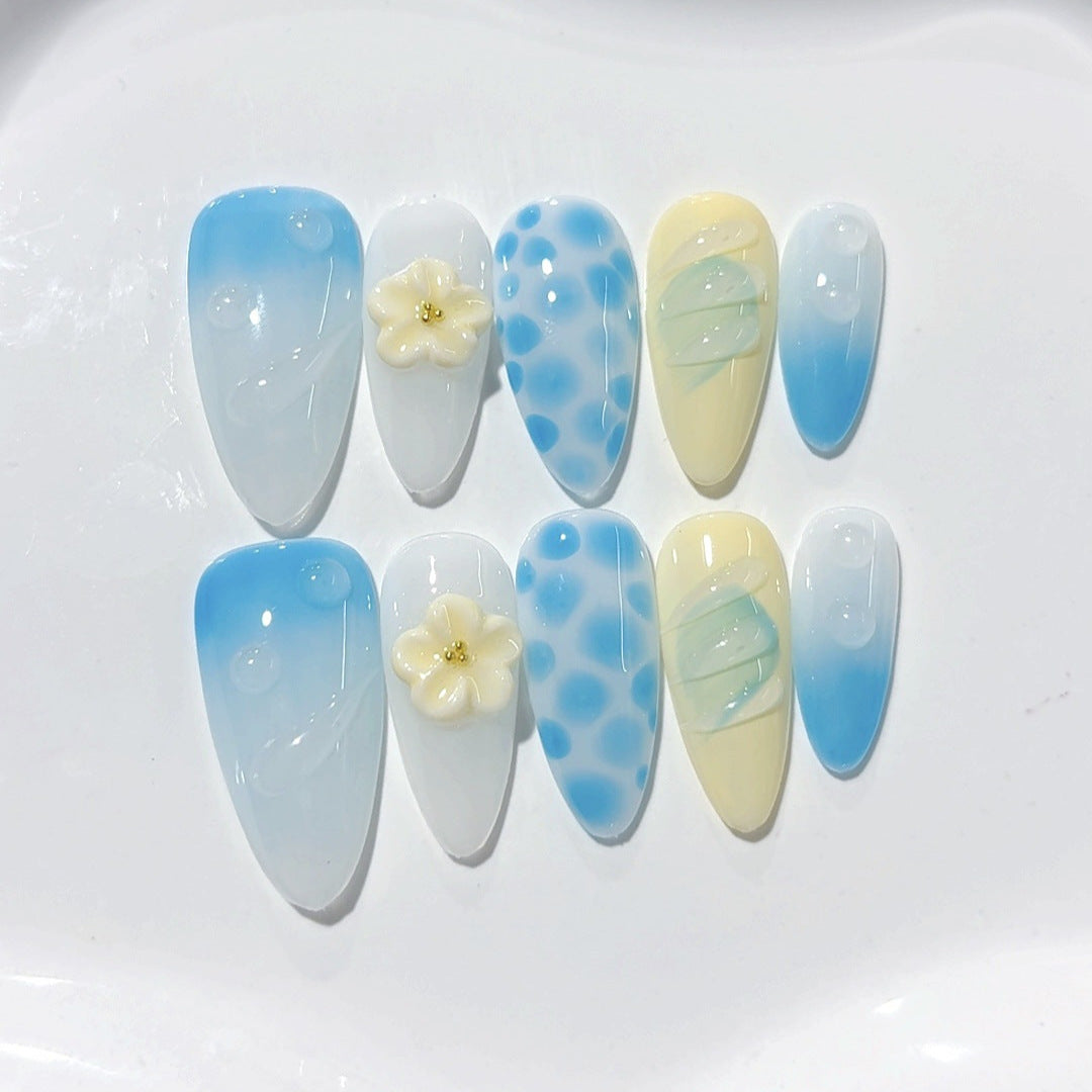 365nails：海邊微風 — 長款杏仁形粉彩漸層手工製穿戴甲