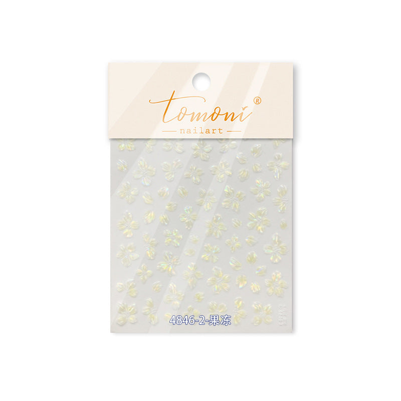 Iridescent  Embossed Flower Nail Stickers – Translucent Petal Set