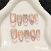 365nails: "Garden Party" – 3D Floral Bow French Tip Handmade Almond Nails