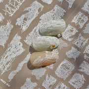 3D Embossed Spider Web Lace Nail Stickers – White Sheer Mesh Texture Set