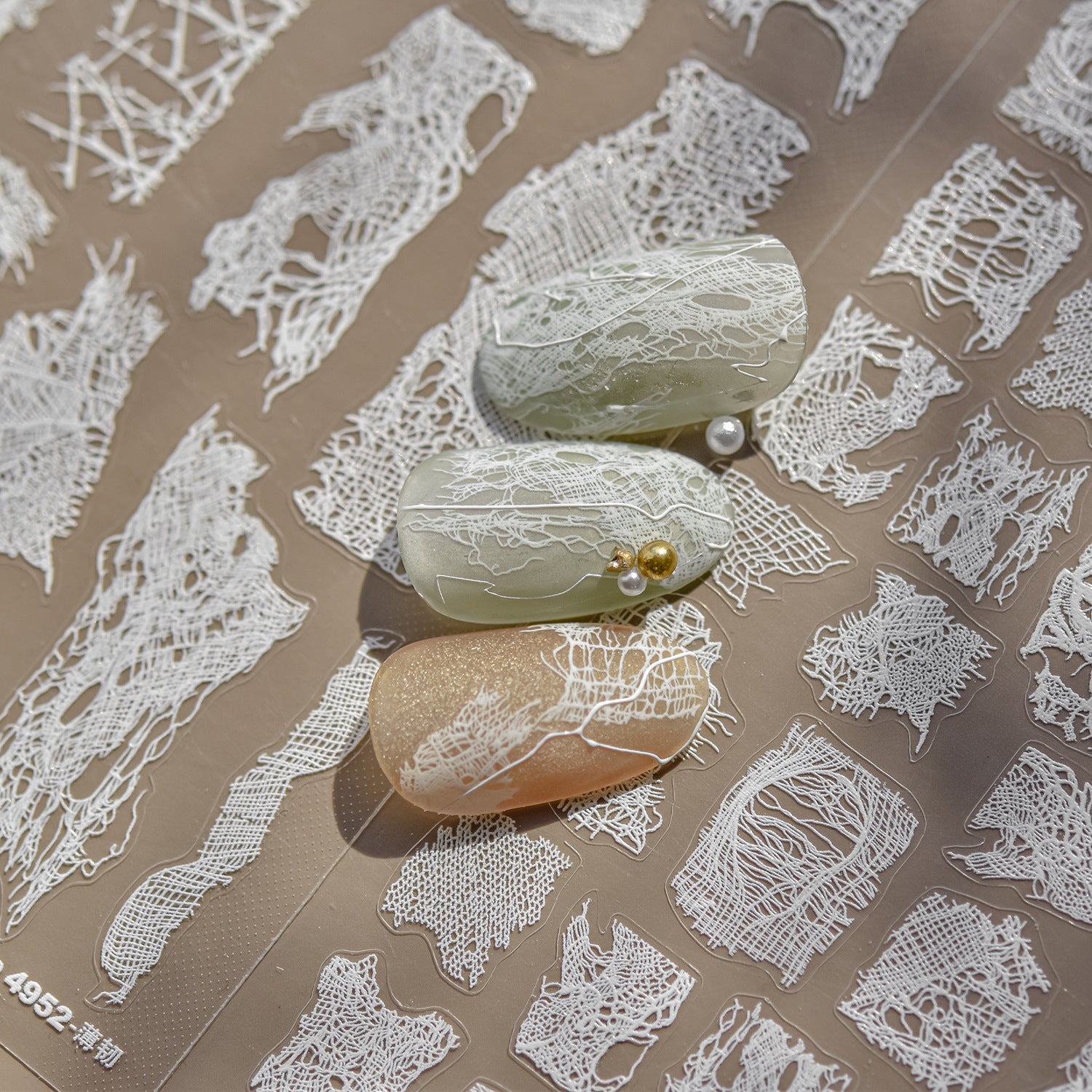 3D Embossed Spider Web Lace Nail Stickers – White Sheer Mesh Texture Set