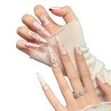 Elegant Pink Crystal Cross Glam Nails