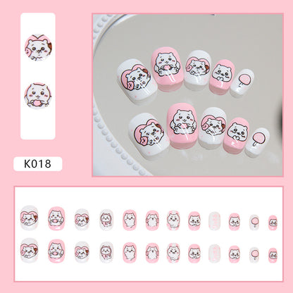 Pink and white girl children's nail cute dog graffiti manicure kids nails｜365nails