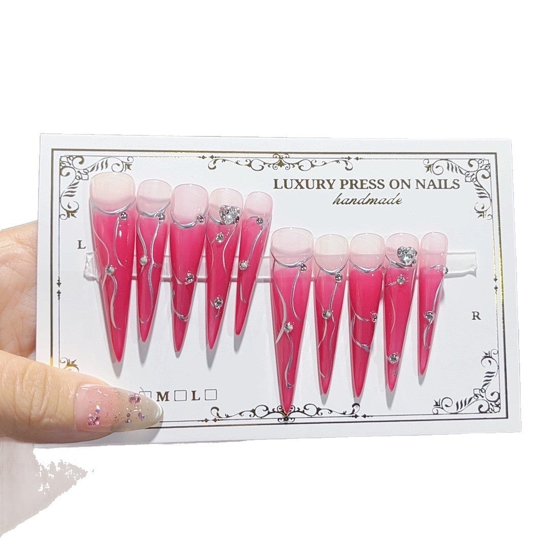 Red Chrome Line Edgy Glam Statement Press On Nails