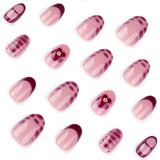 Foreign trade cross-border wearing nail French red manicure nail piece short round wearing nail piece petal fake nail wholesale