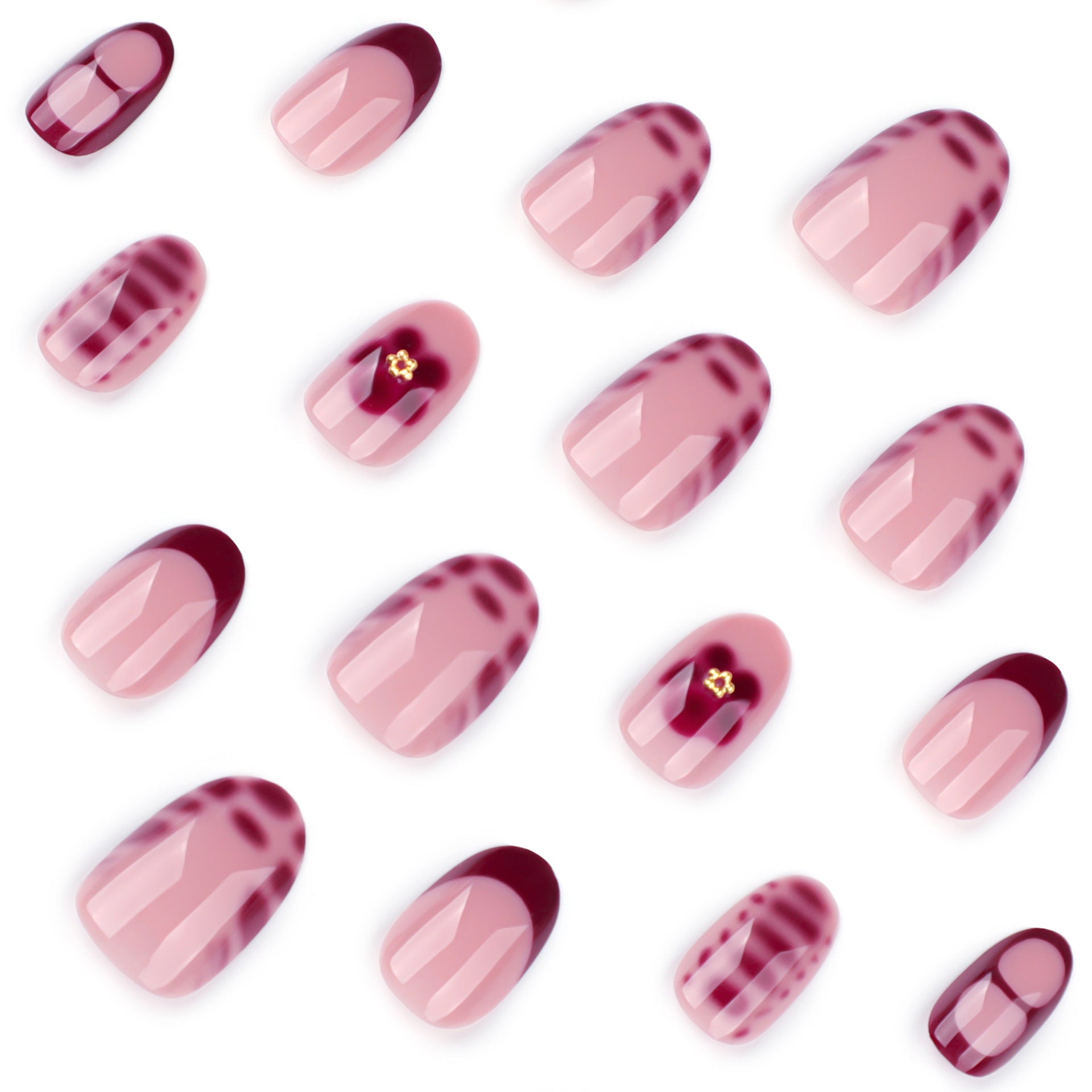 Foreign trade cross-border wearing nail French red manicure nail piece short round wearing nail piece petal fake nail wholesale