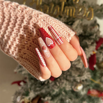 Christmas press on nails snowflake love snowman manicure short almond bow  long nail wholesale｜365nails
