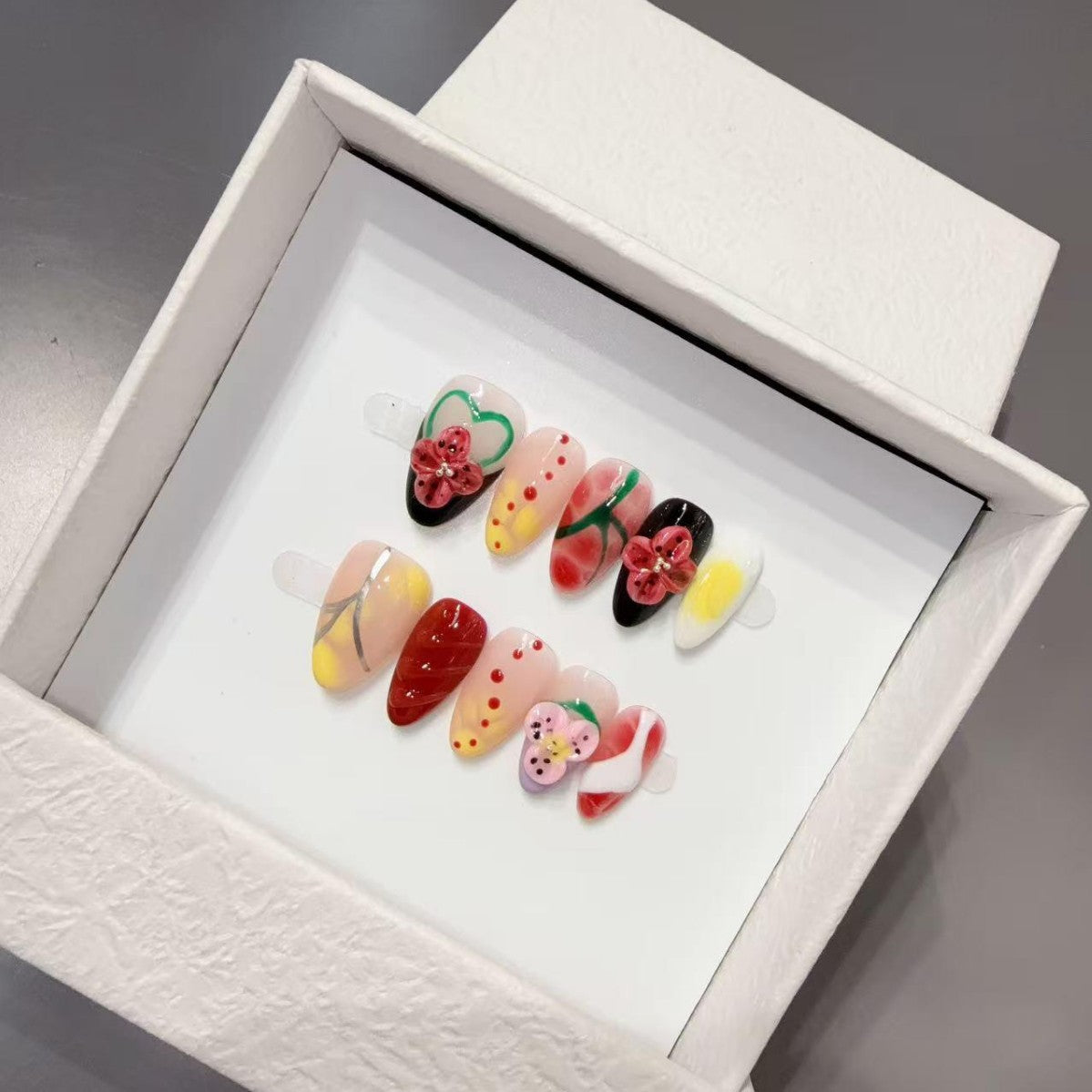 365nails: "Fruity Delight" – 3D Fruit Art Handmade Almond Nails
