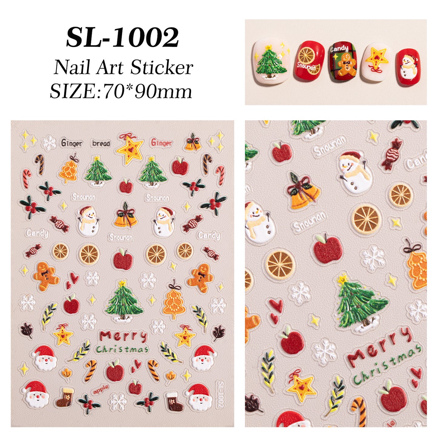 Winter Christmas Tree Nail Art Sticker 5D Embossed Three-dimensional Adhesive Christmas Ornament Nail Sticker SL