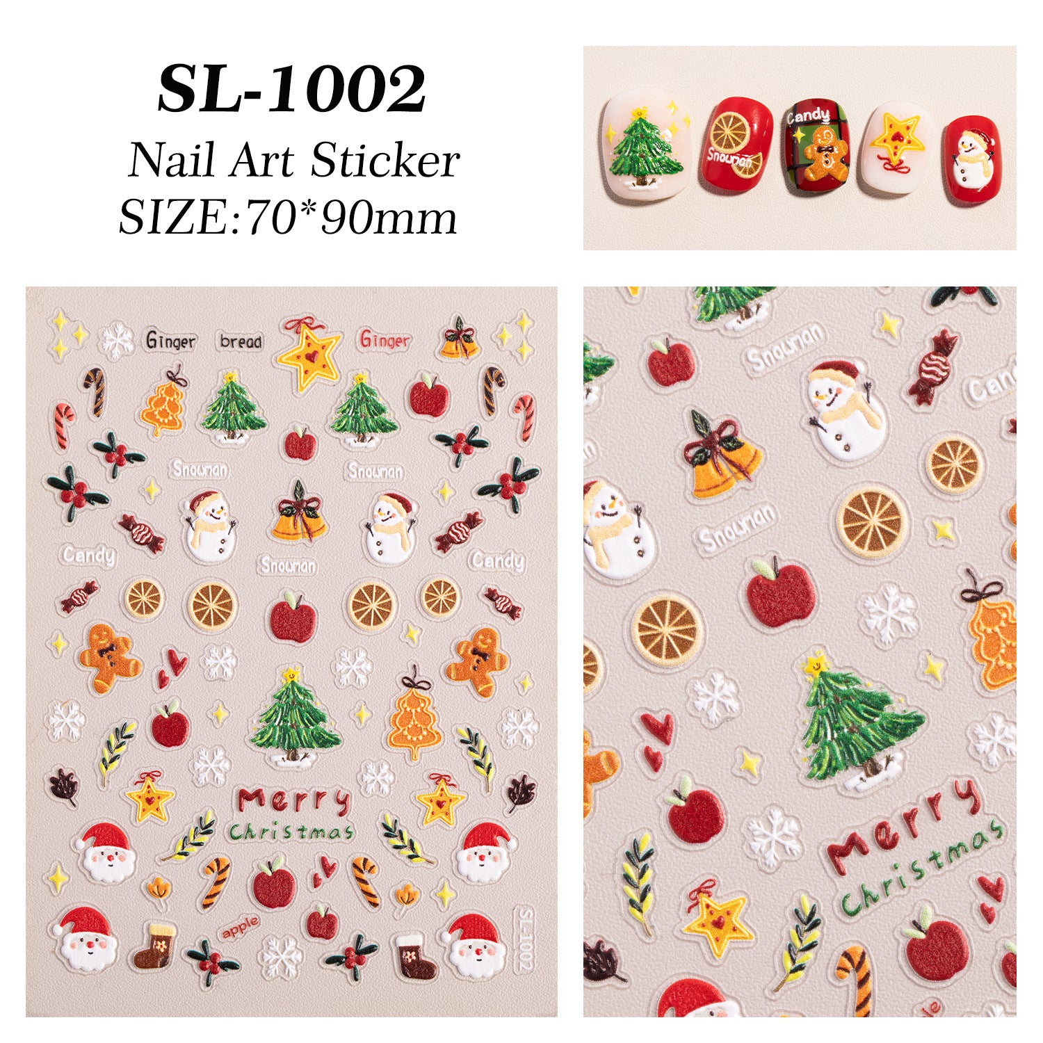 Winter Christmas Tree Nail Art Sticker 5D Embossed Three-dimensional Adhesive Christmas Ornament Nail Sticker SL
