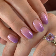 簡約法式紫色穿戴甲｜漸層短款圓形成品 批發｜365nails