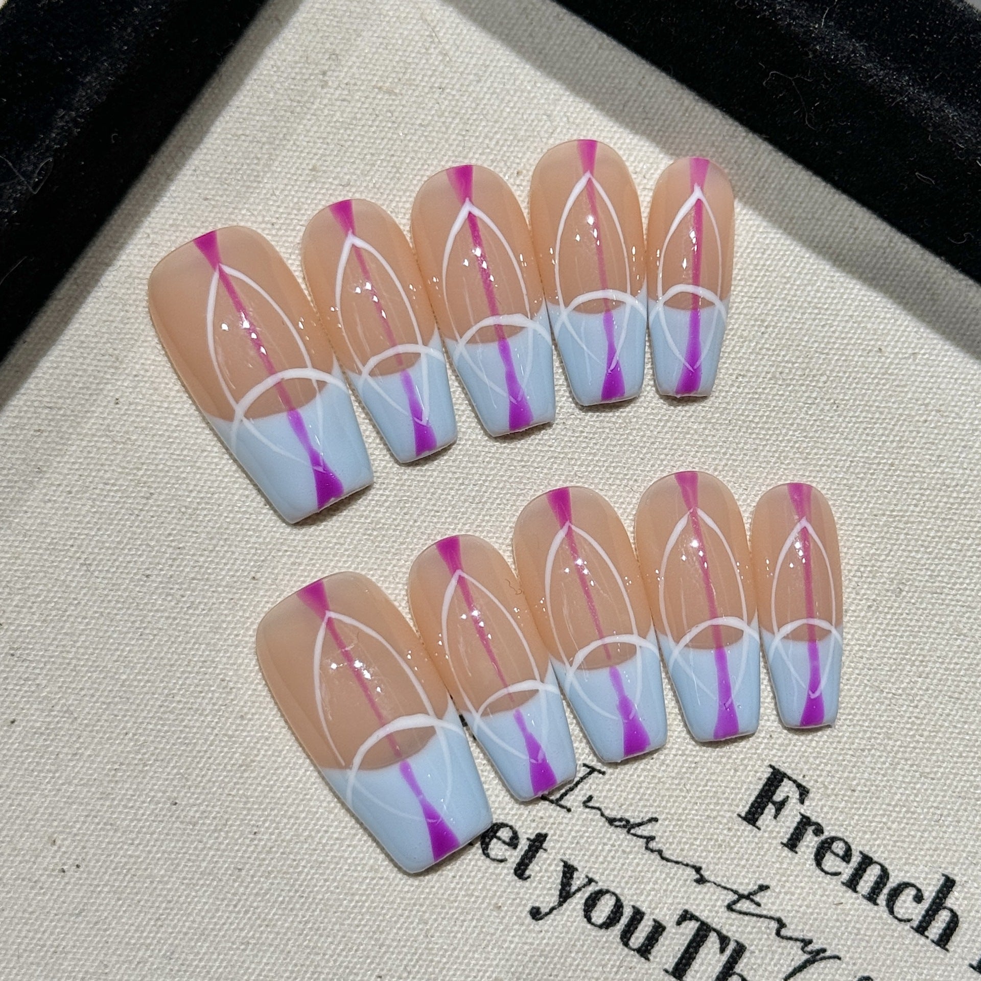 Gradient Geometric Lines Personalized handmade press on nails Art Gradient Future Technology Lines Handmade Finished Products Wear Nail | 365nails