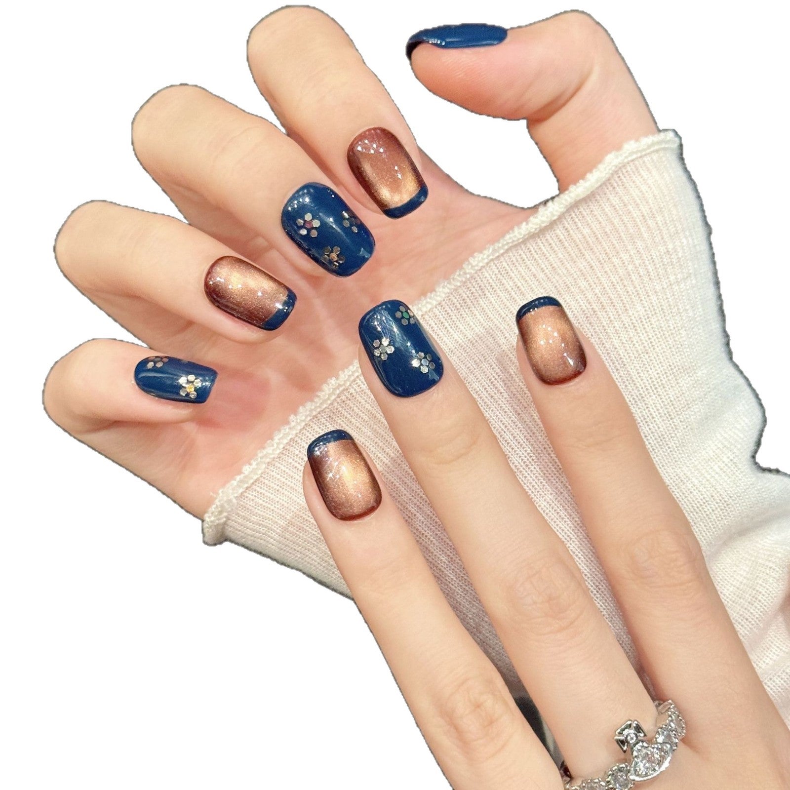 365nails: "Cosmic Dusk" – 마그네틱 캣아이 & 플로럴 수제 숏 스퀘어형 네일