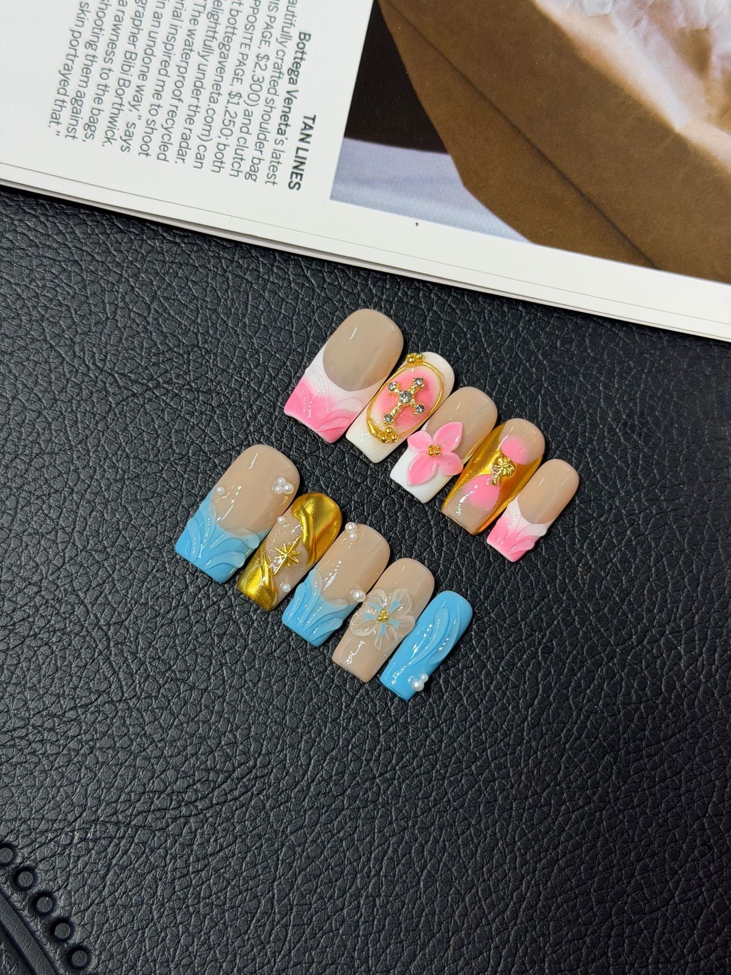 365nails: Floraison tropicale – Ongles forme carrée faits main, fleurs 3D et dégradé