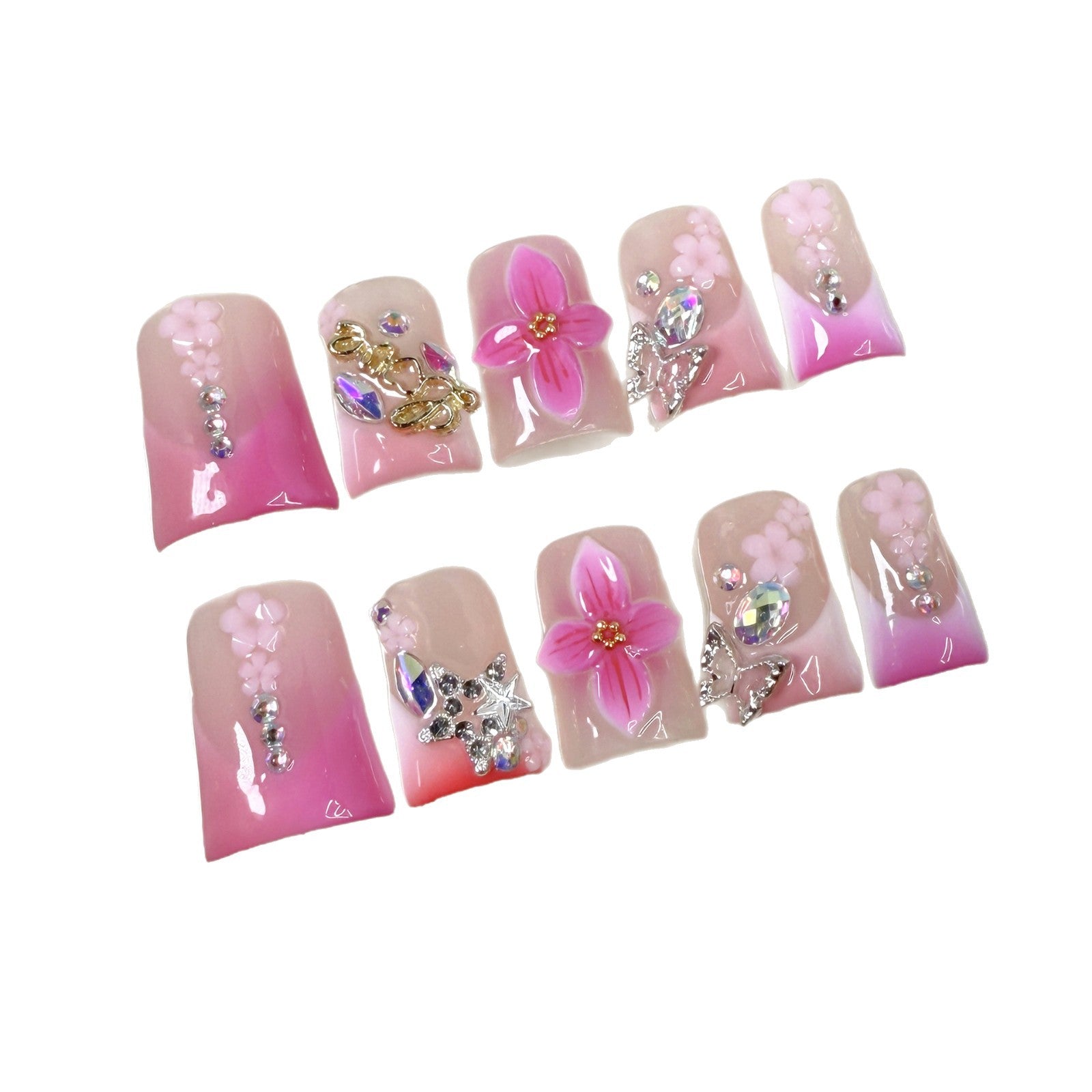 Duck bill nail ice transparent pure blush nail sweet three-dimensional carving Handmade press on nails wholesale｜365nails