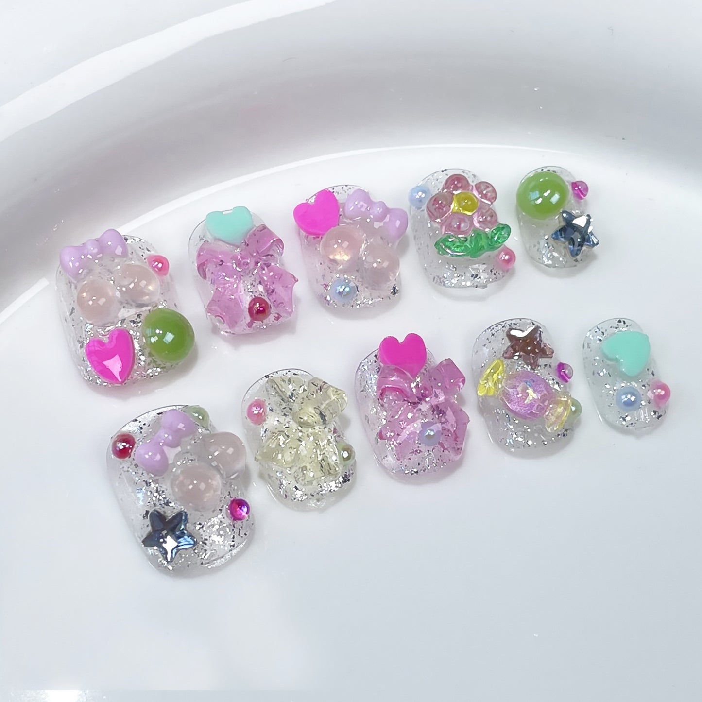Sweet and cute short manicure flash fresh spring and summer handmade press on nails wholesale  sticker｜365nails