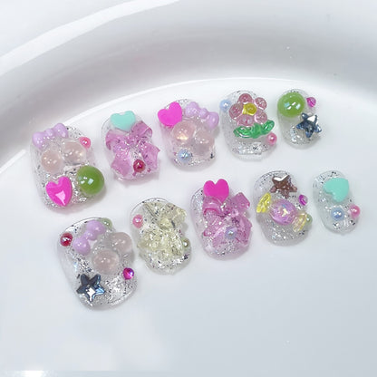 Sweet and cute short manicure flash fresh spring and summer handmade press on nails wholesale  sticker｜365nails
